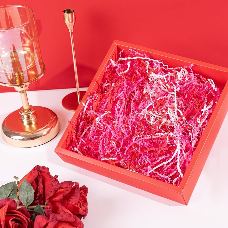 Gloreyan 3 Colors Valentine's Day Crinkle Cut Paper Shred, Pink Red White Raffia Paper Sherd Filler Grass for Gift Wrapping Basket Filling Birthdays Weddings Party Supply（10.6 oz） - Image 5